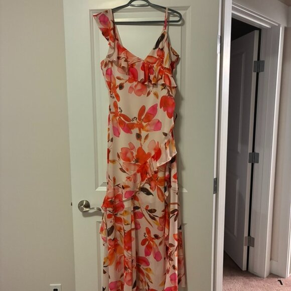 Ever New Orange-Pink Floral Ruffle Maxi Dress - Picture 1 of 6